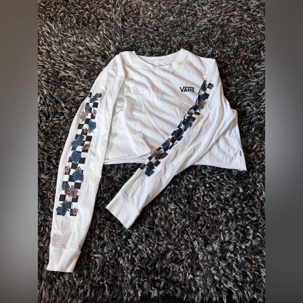 Vans White Long Sleeve with Checkered Detail